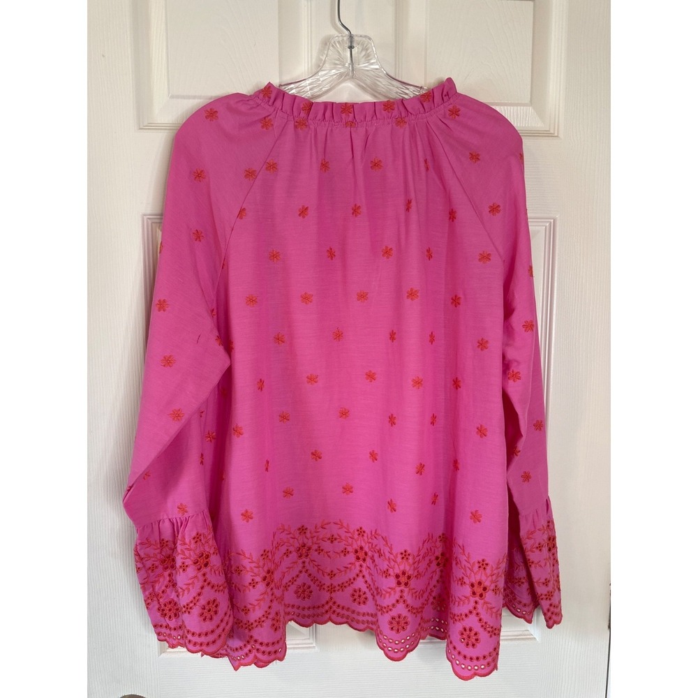 Belle by‎ Kim Gravel Daisy Pop Embroidered Blouse Preppy Pink Large - Picture 6 of 7
